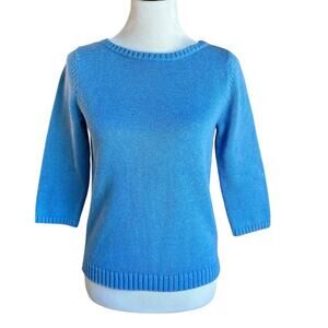 LL Bean blue 100% cotton 3/4 length sleeve sweater sz s